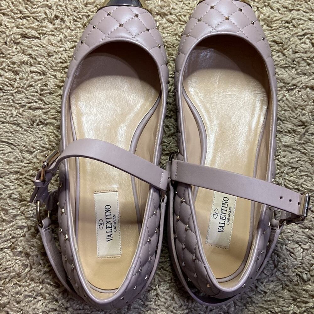 Authentic Valentino Poudre Rockstud Gold Pointe flats Shoes Size 38/8 - Picture 8 of 11